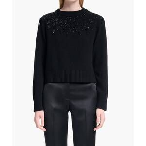 NEW ALTUZARRA harold beaded neckline wool sweater in black